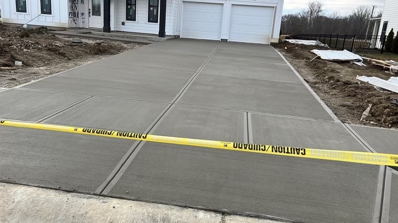 New construction concrete driveway